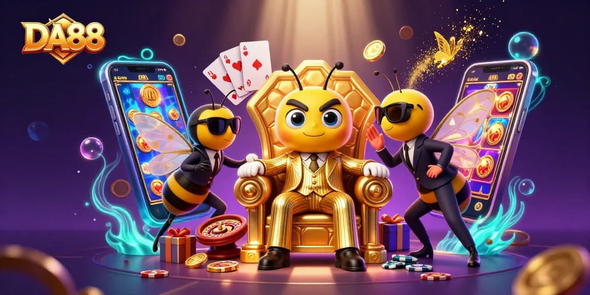 DA88 captivates players with spinning slot reels in a rich 3D casino scene.