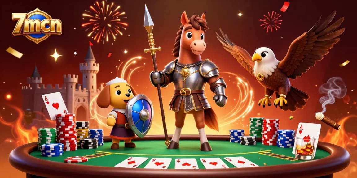 Experience thrilling action with 7mcn as medieval characters engage in a dynamic gambling scene.