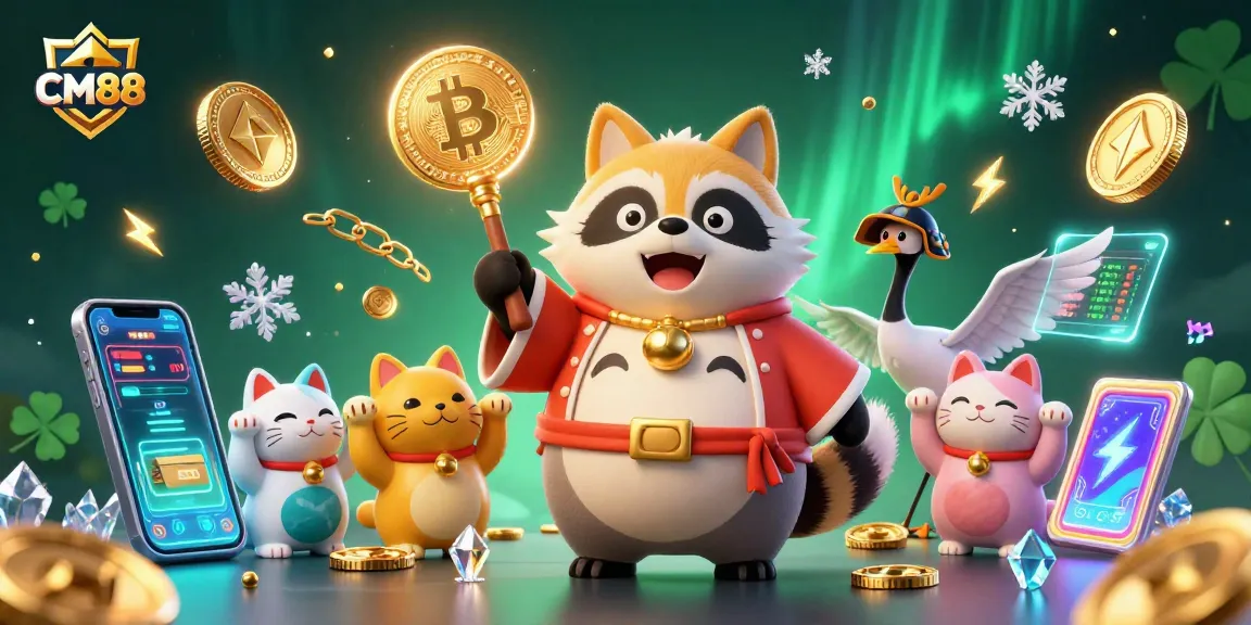 Engage in thrilling casino activities with CM88, showcasing lively characters in a vibrant setting.