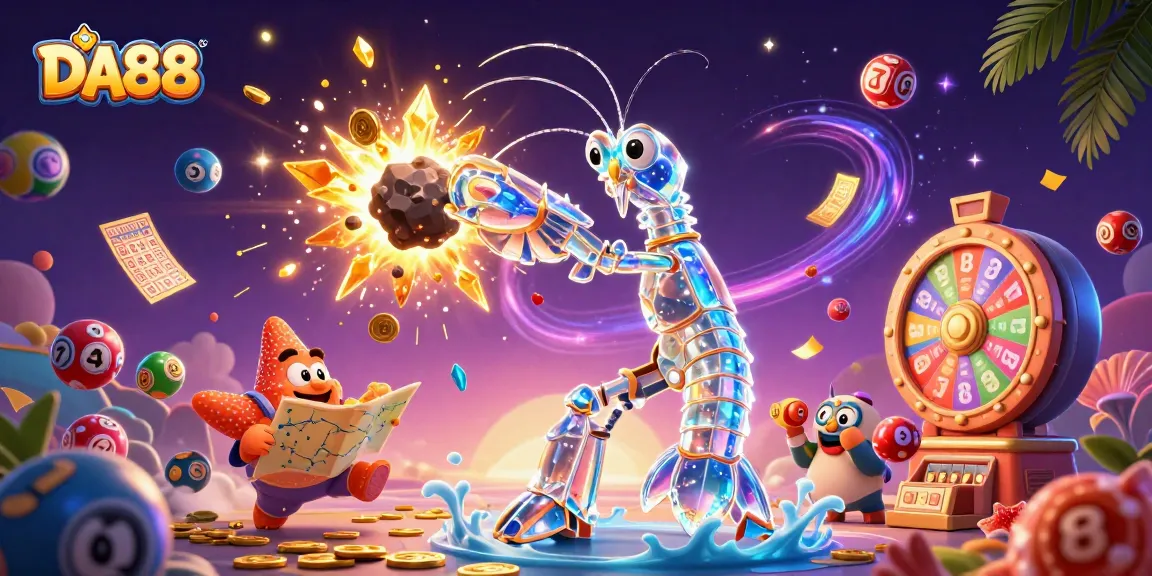 Experience thrilling wins with DA88 in a vibrant 3D casino scene filled with prizes and excitement.