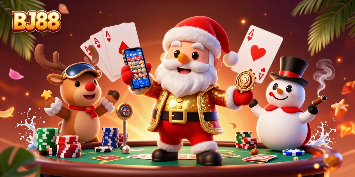 Experience excitement with BJ88's vibrant 3D casino characters celebrating a jackpot win amid dynamic gaming elements.