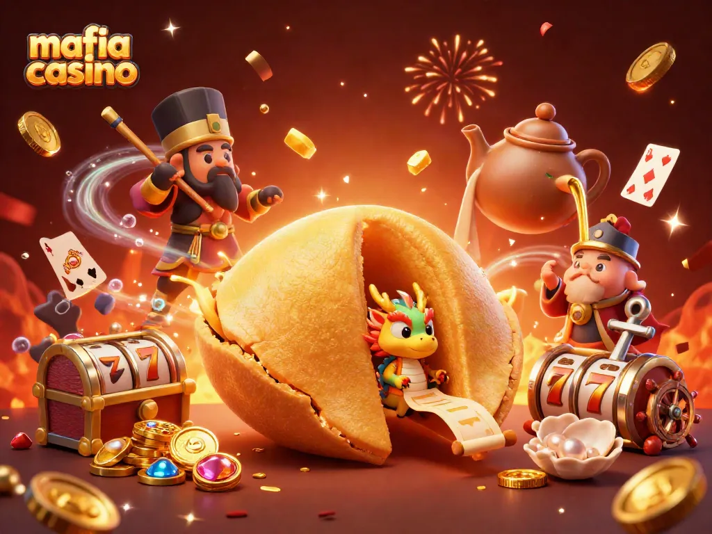 Experience thrilling moments at mafia casino with golden fortune cookie and dazzling slot games.