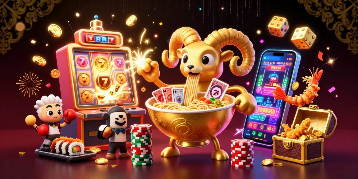 KKWIN showcases a vibrant casino scene with a dynamic golden ramen bowl dealer and colorful gaming elements.