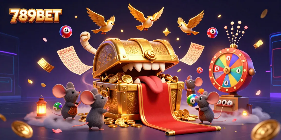 Join the adventure at 789BET with vibrant lottery elements and treasure chests enticing players.
