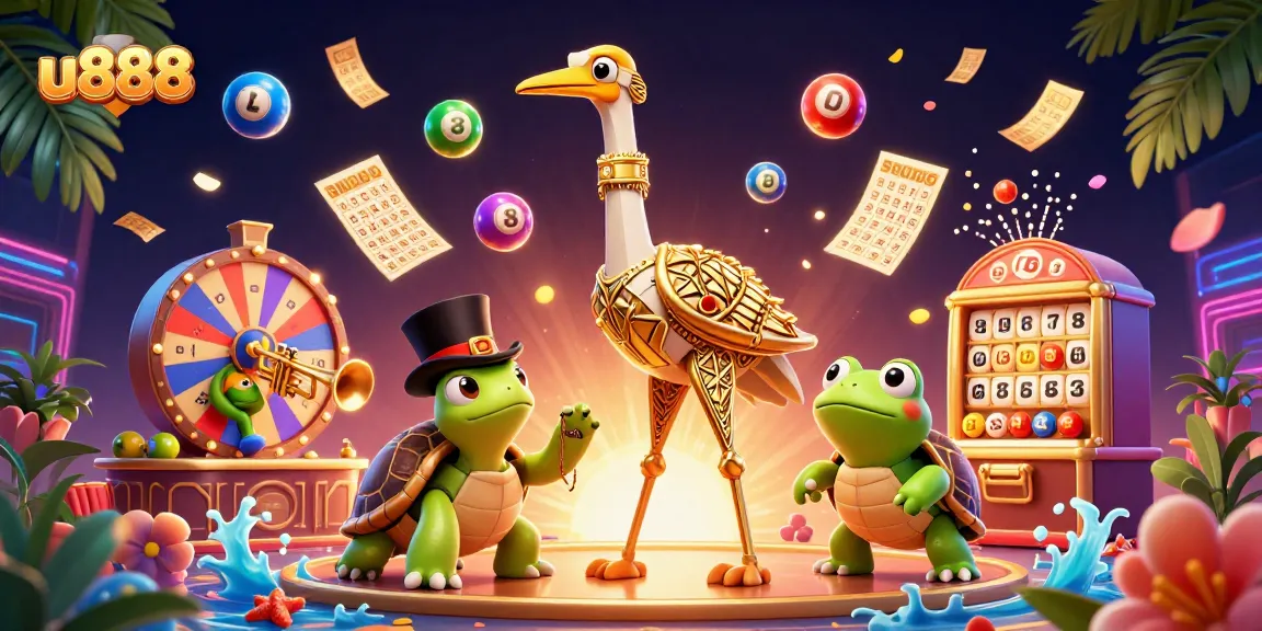 Experience thrilling games at u888 with a vibrant 3D illustration of casino fun.