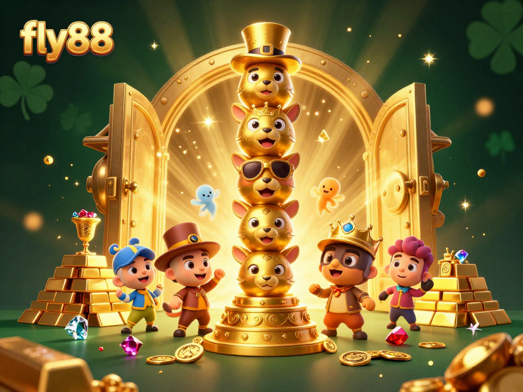 Experience the thrill of fly88 with vibrant casino elements and a golden totem pole illustration.