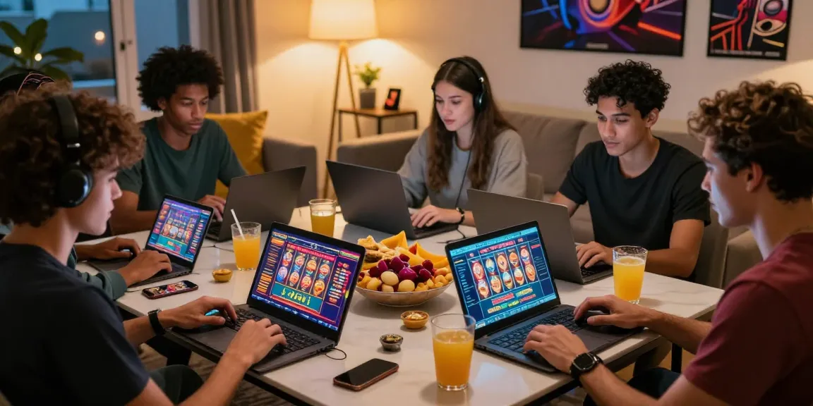 Gruppo di amici che si divertono con giochi di casinò online non AAMS insieme in un'accogliente atmosfera domestica.