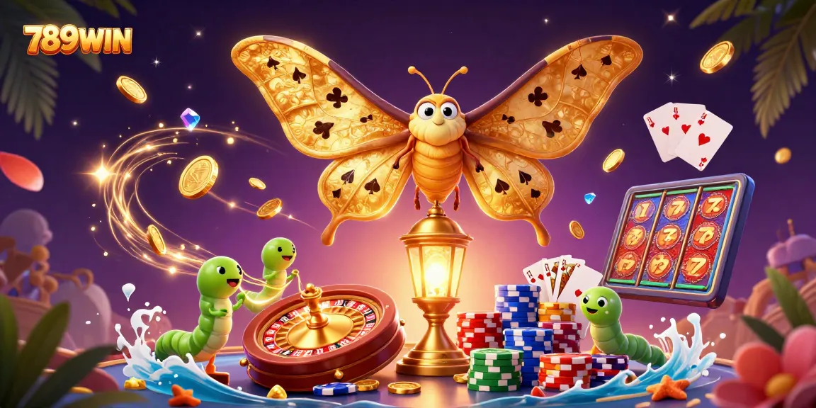 Engage with the stunning 789WIN casino scene featuring vibrant slot themes and animated golden elements.
