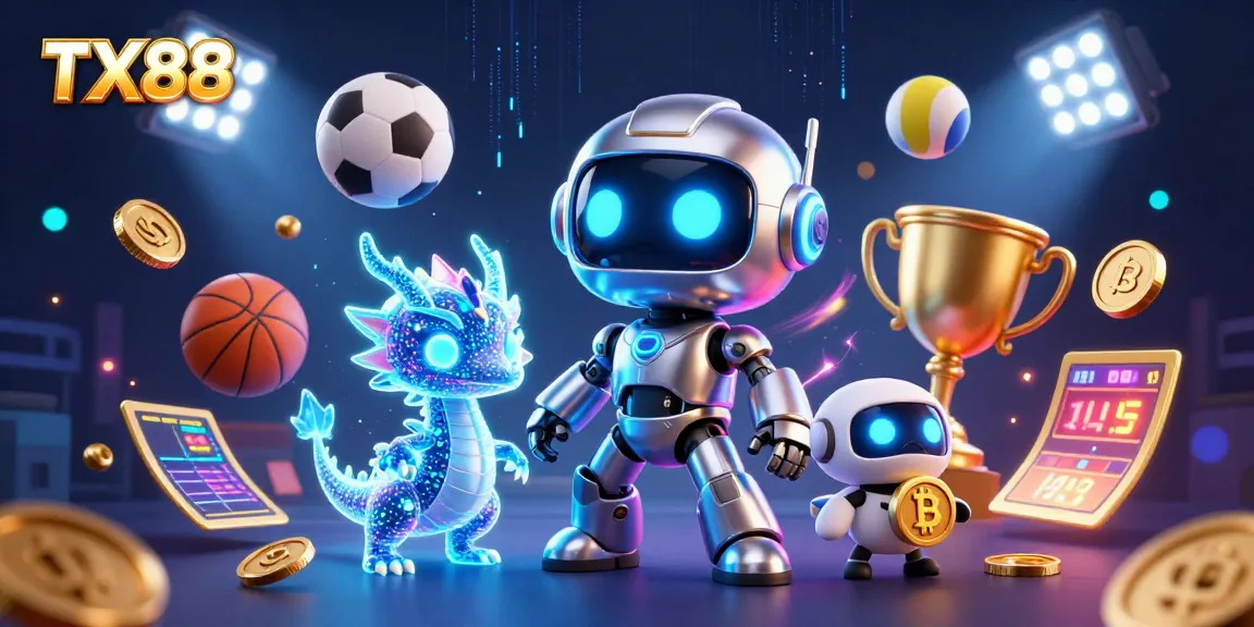 Experience exhilarating betting action with TX88, featuring a vibrant 3D scene full of dynamic sports and casino elements.