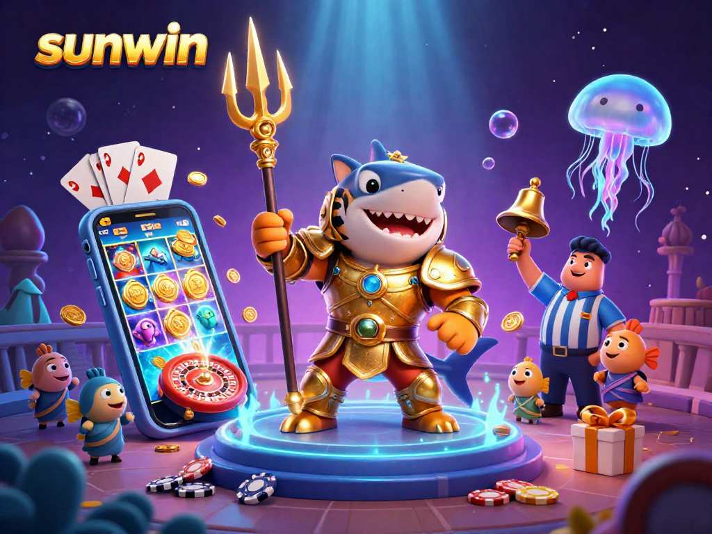 Experience thrilling gameplay with Sunwin in an underwater colosseum featuring a fierce tiger shark.
