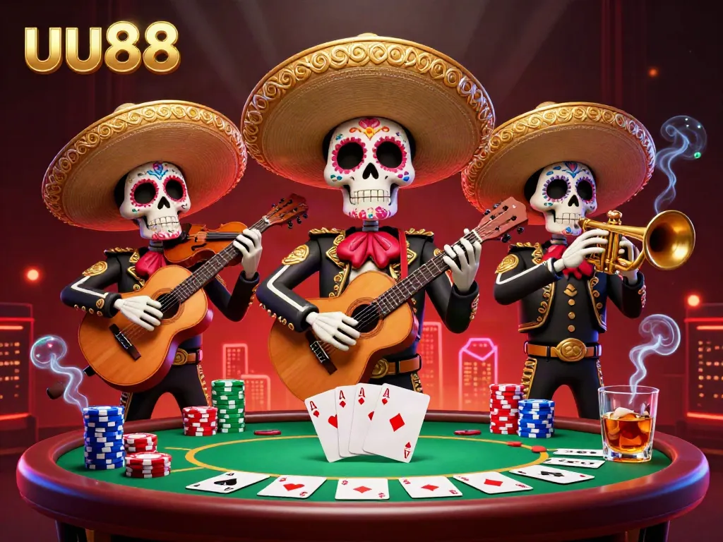 Engage with uu88's vibrant gaming experience through our 3D mariachi casino scene.