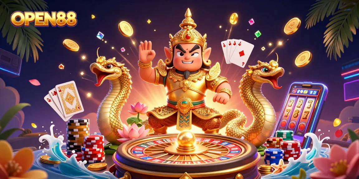Experience the excitement of OPEN88 with a vibrant casino scene filled with winning elements.