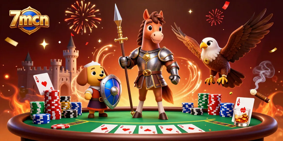 Experience thrilling action with 7mcn as medieval characters engage in a dynamic gambling scene.