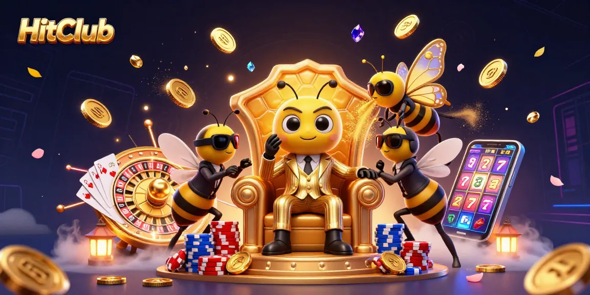 HitClub showcases a dazzling 3D scene featuring a mob boss, gold coins, and a spinning roulette wheel amidst action-packed elements.