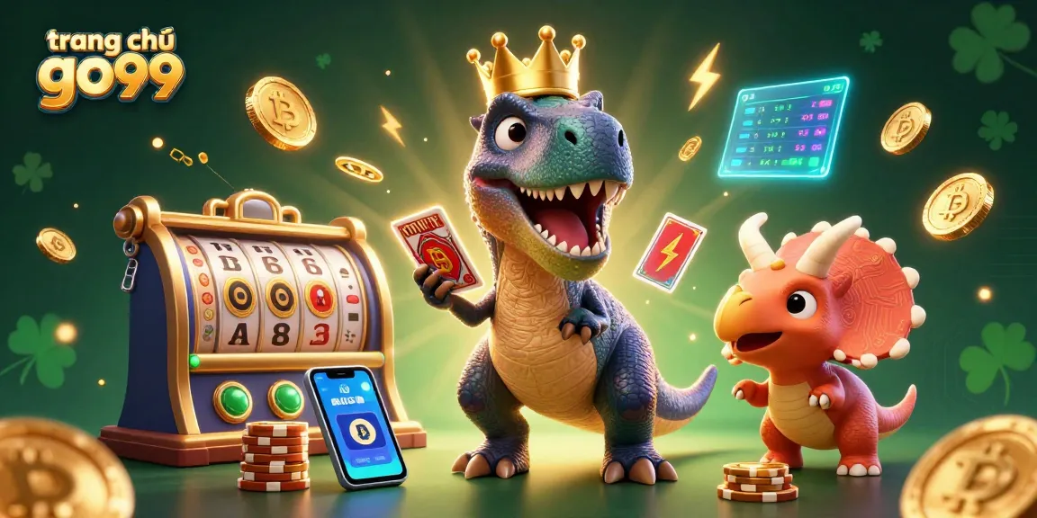 Experience the excitement at trang chủ go99 with an engaging 3D casino scene featuring dinosaurs and crypto elements.