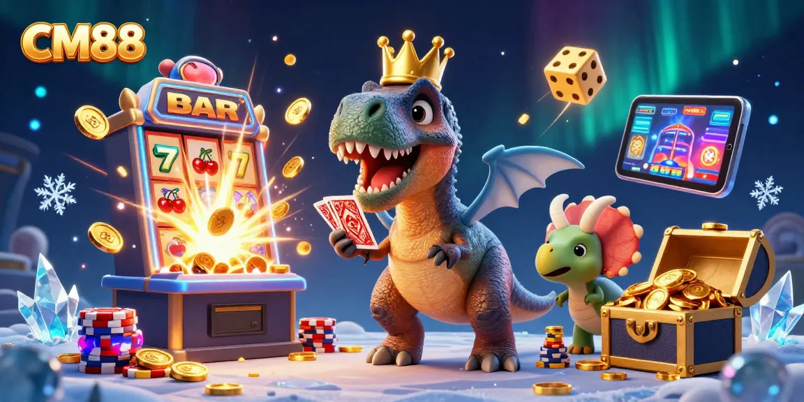CM88 offers thrilling casino fun featuring a dinosaur shuffling cards and a pterodactyl assisting!