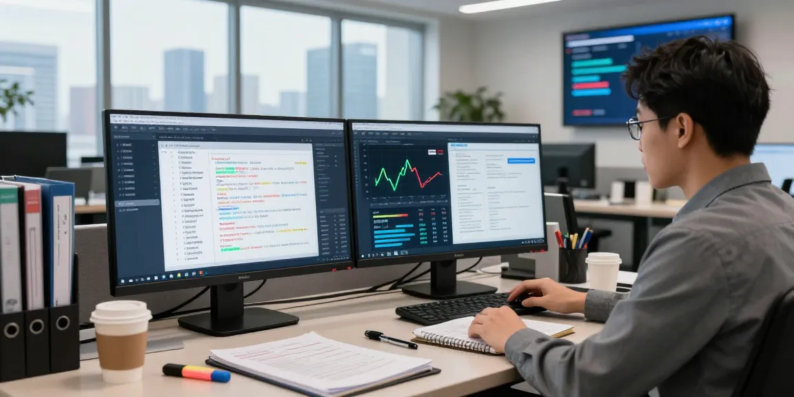 Data analyst reviewing AI-driven document fraud detection reports in a modern office.