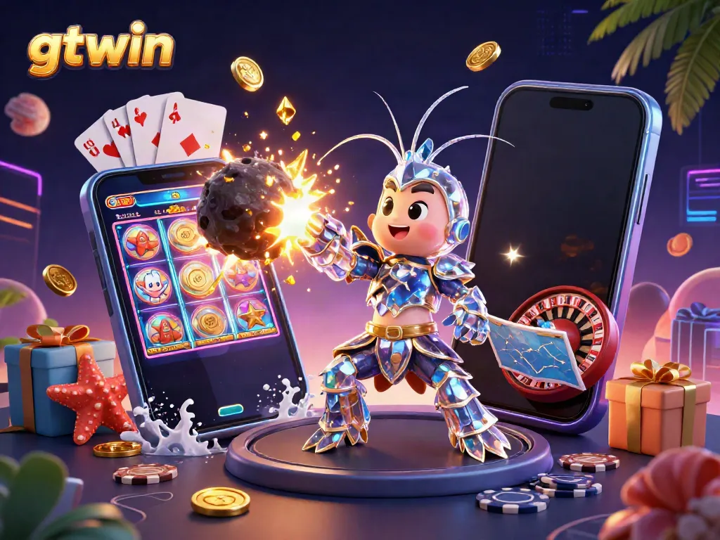 Experience the excitement of gambling with gtwin through neon-lit characters and dynamic games in a vibrant scene.