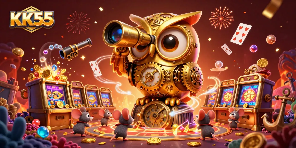 Engage in thrilling action at KK55's electronic casino with cartoon characters and treasure.