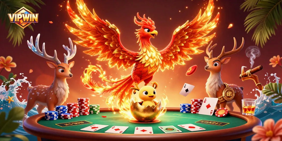 Engage in thrilling poker action at VIPWIN with a vibrant phoenix scene pushing excitement.