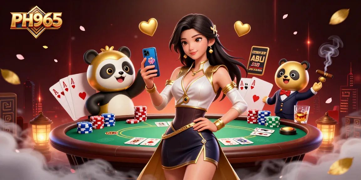 Engage with exciting PH365 casino games featuring a stylish woman and golden panda mascot.