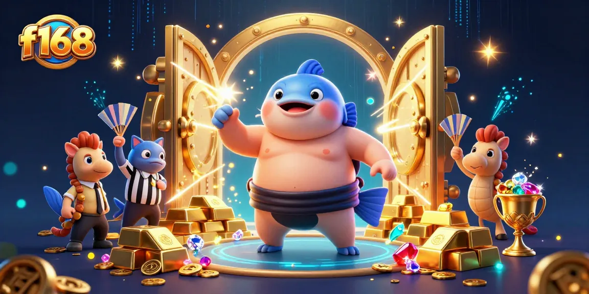 Win big with f168: a vibrant underwater casino scene featuring a fugu and treasures.